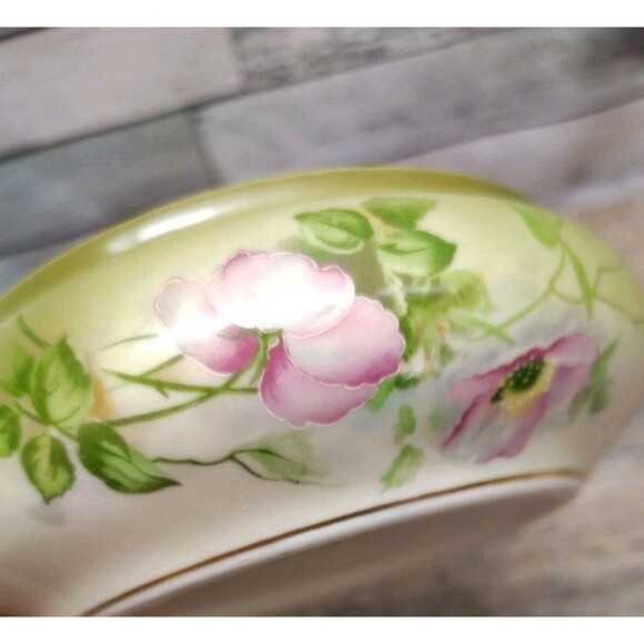 Vintage Nippon Hand Painted Porcelain Covered Jewelry Trinket Powder Box Cottage - Picture 9 of 11